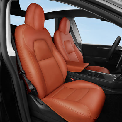 All-Inclusive 2020-2024 5 Seat Tesla Model Y Seat Cover Nappa Leather Orange Full Set (Front & Rear Seats)