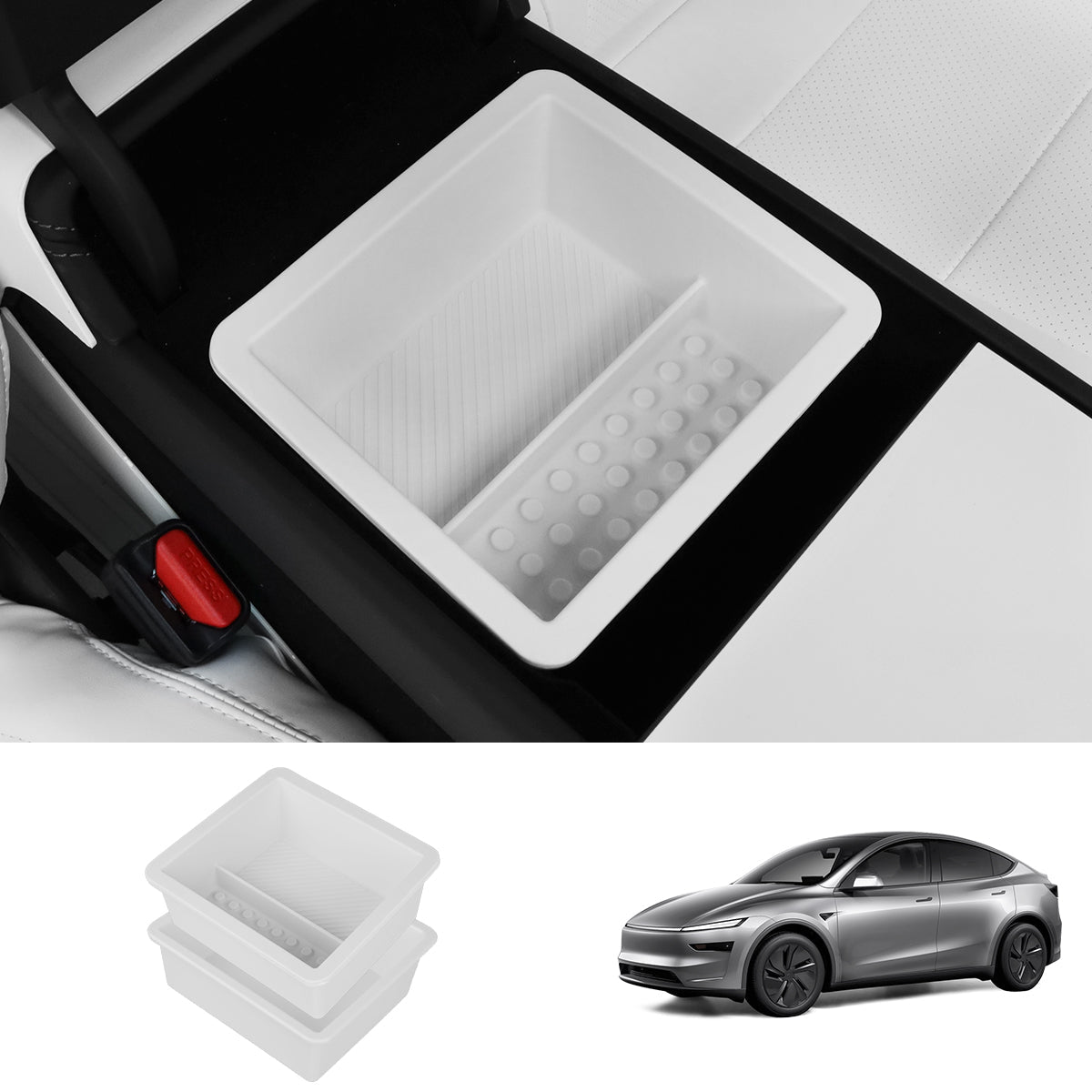 Armrest Organizer Tray for Tesla Model Y Juniper 2025+ White