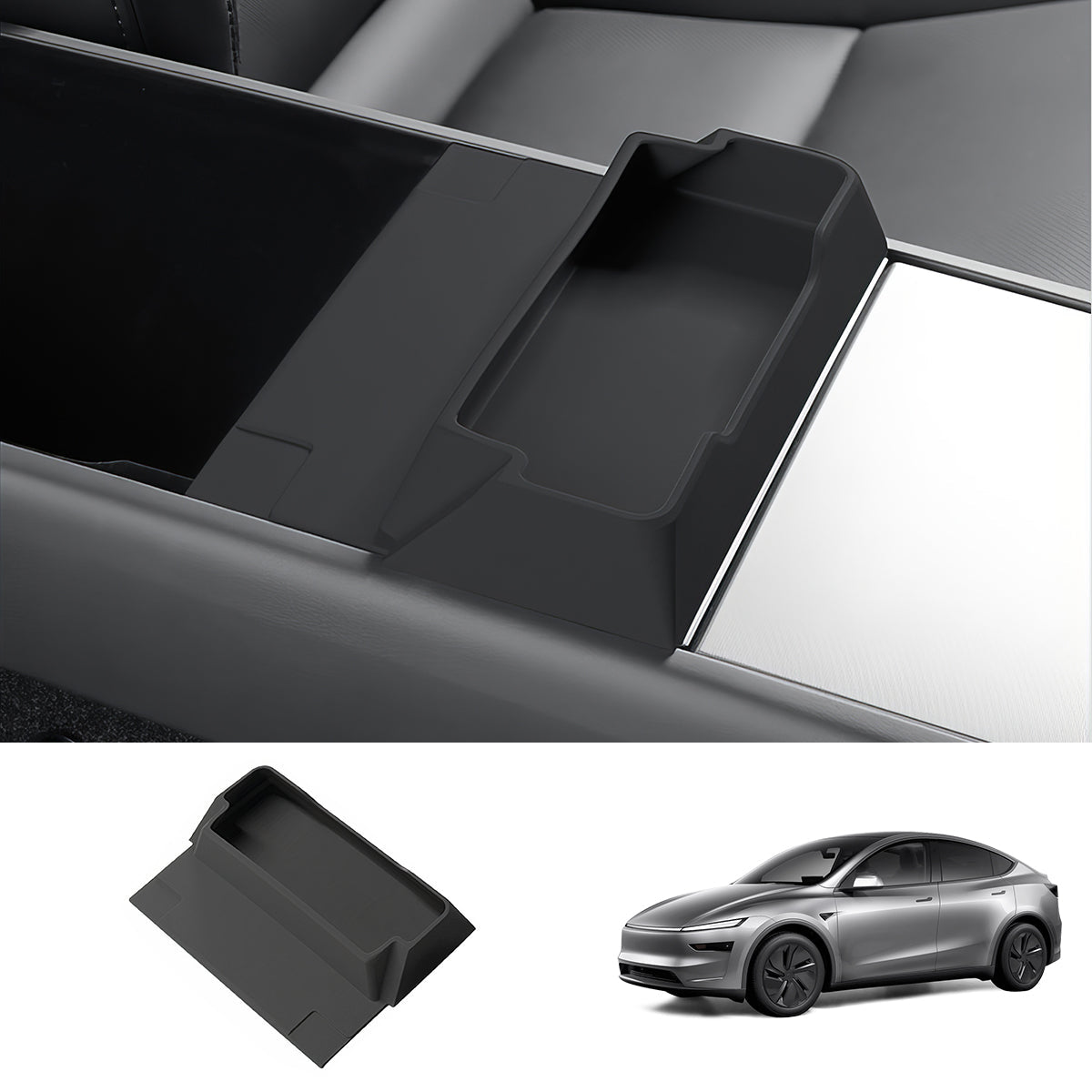 Multi-Functional Silicone Center Console Glasses Tray for Tesla Model Y Juniper 2025+ Black