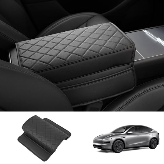 Leather Center Armrest Cover with Side Pockets for Tesla Model Y Juniper 2025+ Faux Leather