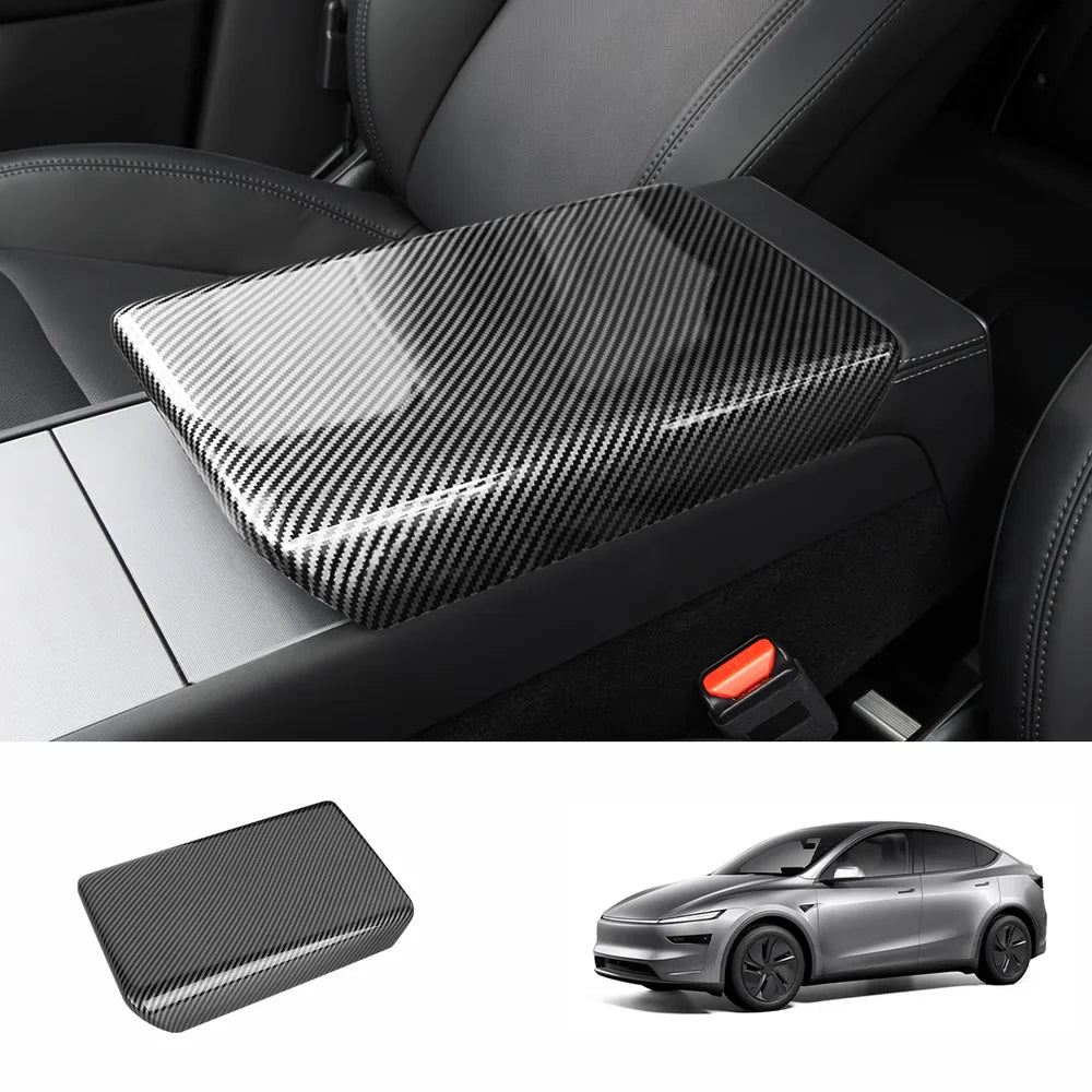 ABS Center Console Armrest Cover for Tesla Model Y Juniper 2025+ Glossy Carbon Fiber