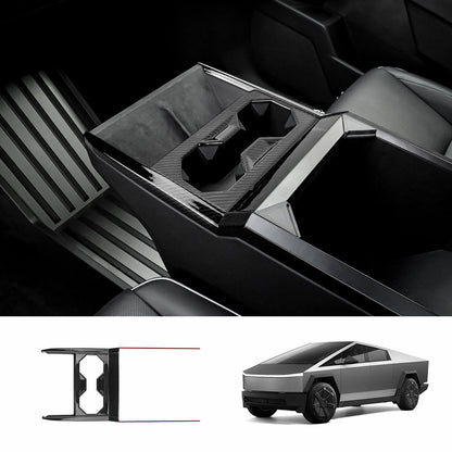[Real Carbon Fiber] Center Console Cup Holder Panel Trim Cover for Cybertruck Glossy Carbon Fiber