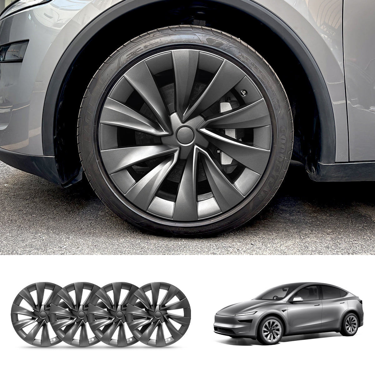 Helix 2.0 Style Wheel Hubcaps (Set of 4) for Tesla 2025+ Model Y Juniper 20'' Helix 2.0 Wheels Carbon Grey