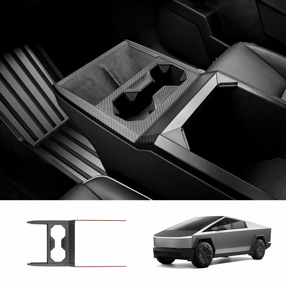 [Real Carbon Fiber] Center Console Cup Holder Panel Trim Cover for Cybertruck Matte Carbon Fiber