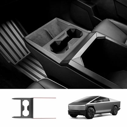 [Real Carbon Fiber] Center Console Cup Holder Panel Trim Cover for Cybertruck Matte Carbon Fiber