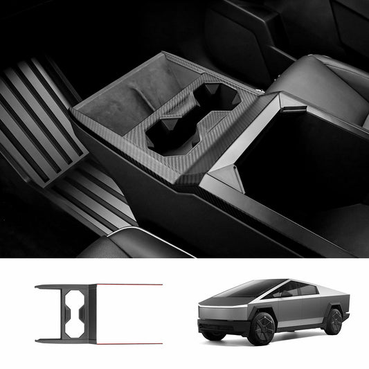 [Real Carbon Fiber] Center Console Cup Holder Panel Trim Cover for Cybertruck Matte Carbon Fiber