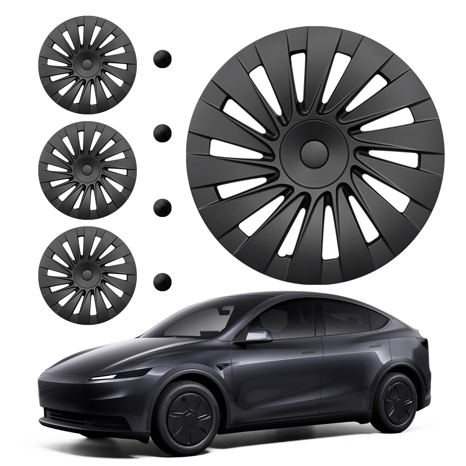 4PCS 18" Matte Black Blade Style Hub Cap for Tesla Model Y 2026