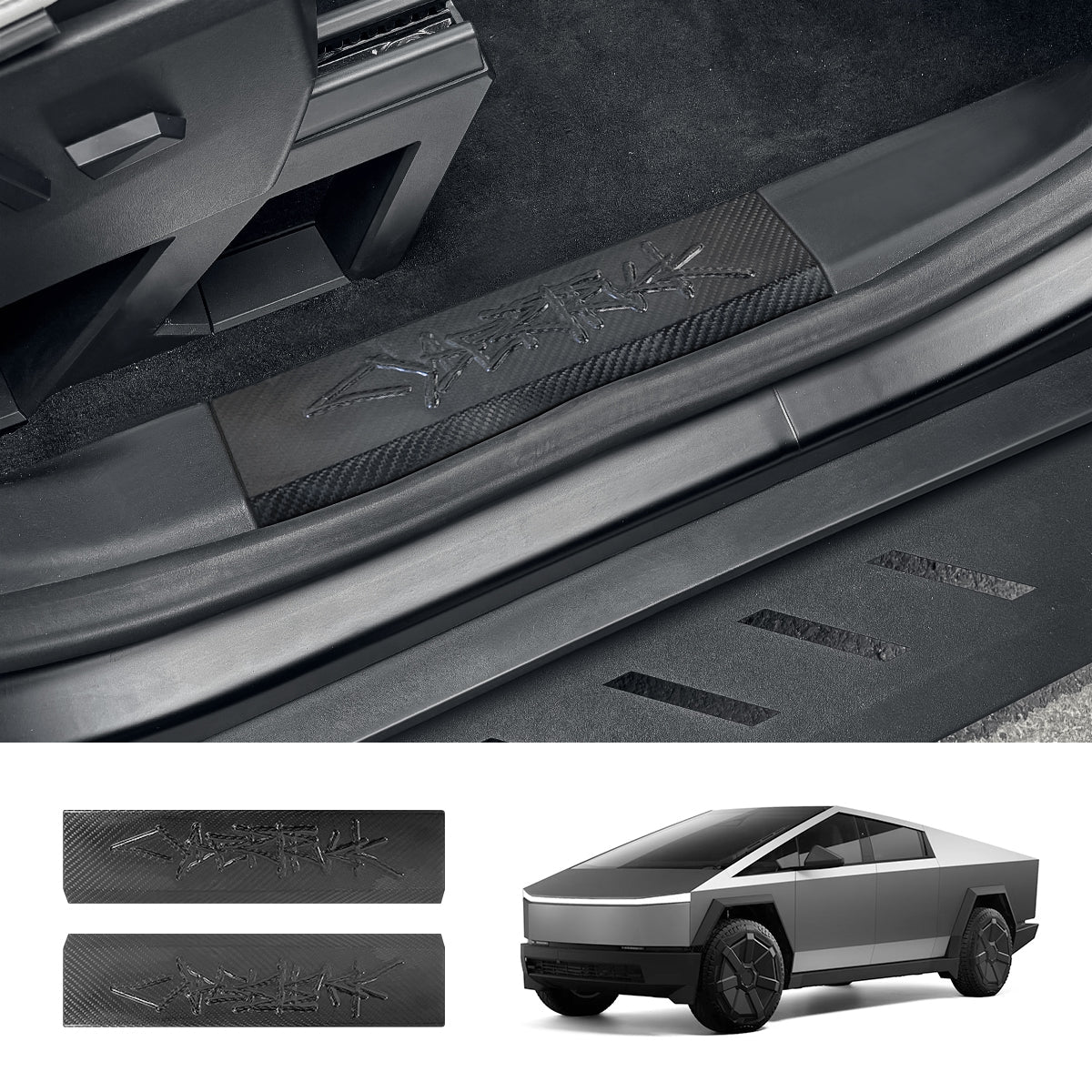 [Real Carbon Fiber] Front Door Sill Protector for Tesla Cybertruck (2 Pcs) Matte Carbon Fiber