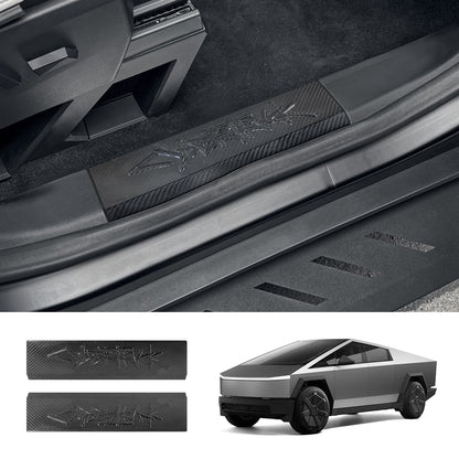 [Real Carbon Fiber] Front Door Sill Protector for Tesla Cybertruck (2 Pcs) Matte Carbon Fiber