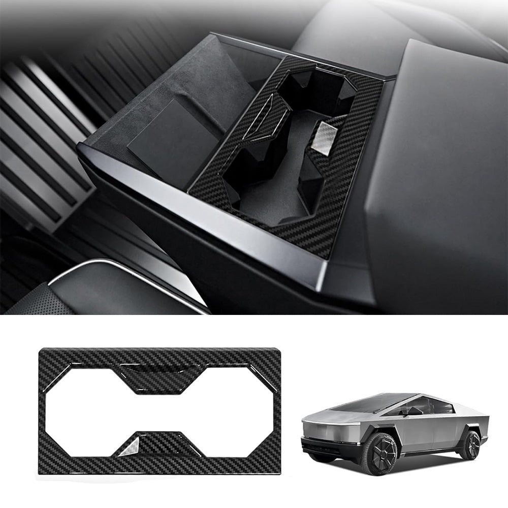 Center Console Cup Holder Frame Trim Cover Panel for Cybertruck Glossy Carbon Fiber