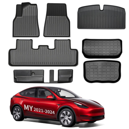 All Weather TPE Interior Floor Mats Cargo Liners Set for Tesla 2021-2024 Model Y Full Set (6 PCS) 7 Seats Left-Hand Drive