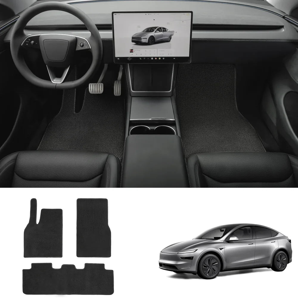 Durable Carpet-Style Floor Mats (3-Piece Set) for Tesla Model Y Juniper 2025+ Black