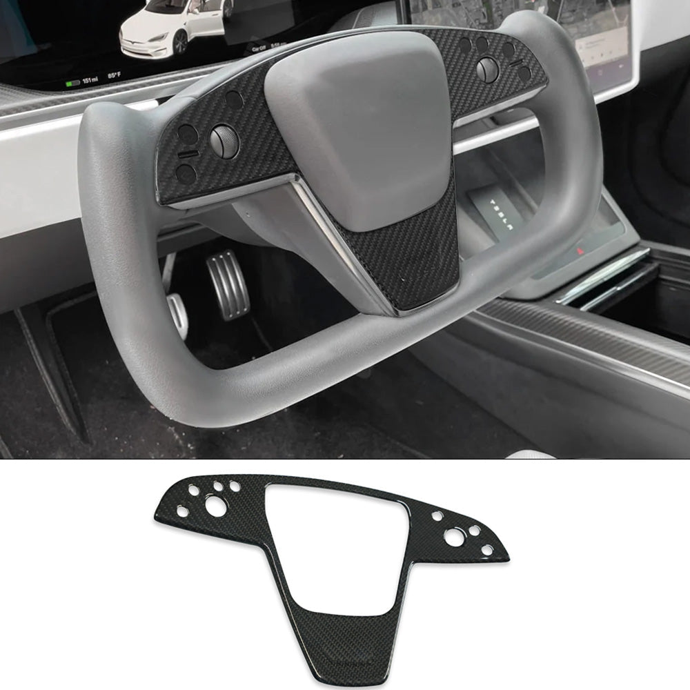 [Real Carbon Fiber] Yoke Steering Wheel Cover Overlay Plate Panel For Model S/X (2021-2024)