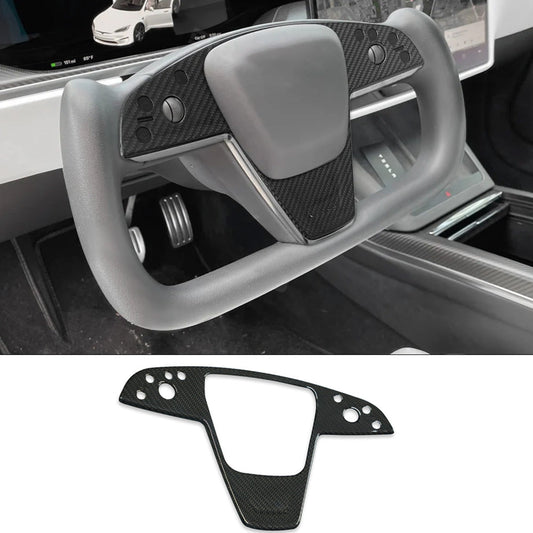 [Real Carbon Fiber] Yoke Steering Wheel Cover Overlay Plate Panel For Model S/X (2021-2024)