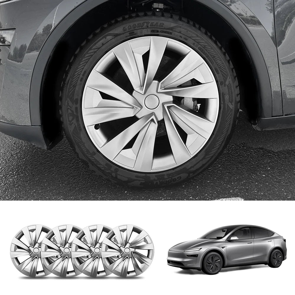 19'' Crossflow Hubcaps Wheel Covers for Tesla Model Y Juniper 2025+ – Helix 2.0 Style (Set of 4) Silver