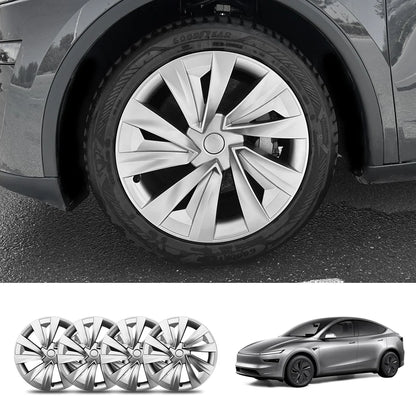 19'' Crossflow Hubcaps Wheel Covers for Tesla Model Y Juniper 2025+ – Helix 2.0 Style (Set of 4) Silver