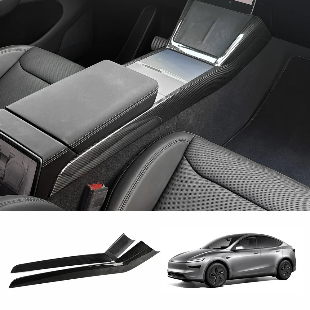 [Real Carbon Fiber] One-Piece Center Console Side Trim for Tesla Model Y Juniper 2025+ Glossy Carbon Fiber