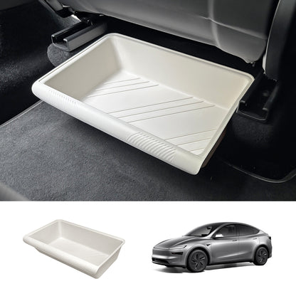 Under Seat Storage Box Sleek Organizer for Tesla Model Y Juniper 2025+ Without Lid White