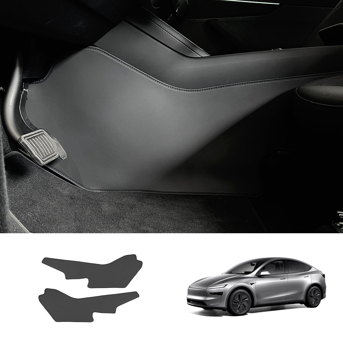 Extended-Length Center Console Side Kick Protection Pads -2-Piece Napa Leather Set for Tesla Model Y Juniper 2025+