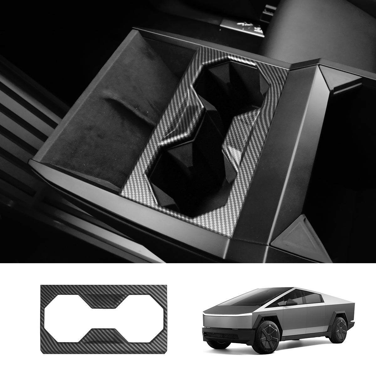 Center Console Cup Holder Frame Trim Cover Panel for Cybertruck Matte Carbon Fiber