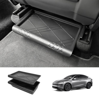 Under Seat Storage Box Sleek Organizer for Tesla Model Y Juniper 2025+ With Lid Black