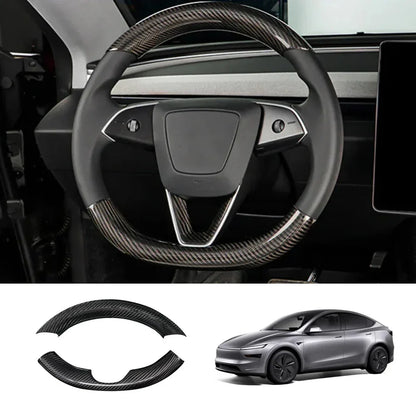 [Real Carbon Fiber] Steering Wheel Trim Cover Kit for Tesla Model Y Juniper 2025+ Glossy Carbon Fiber Steering Wheel Cover *2 Pcs