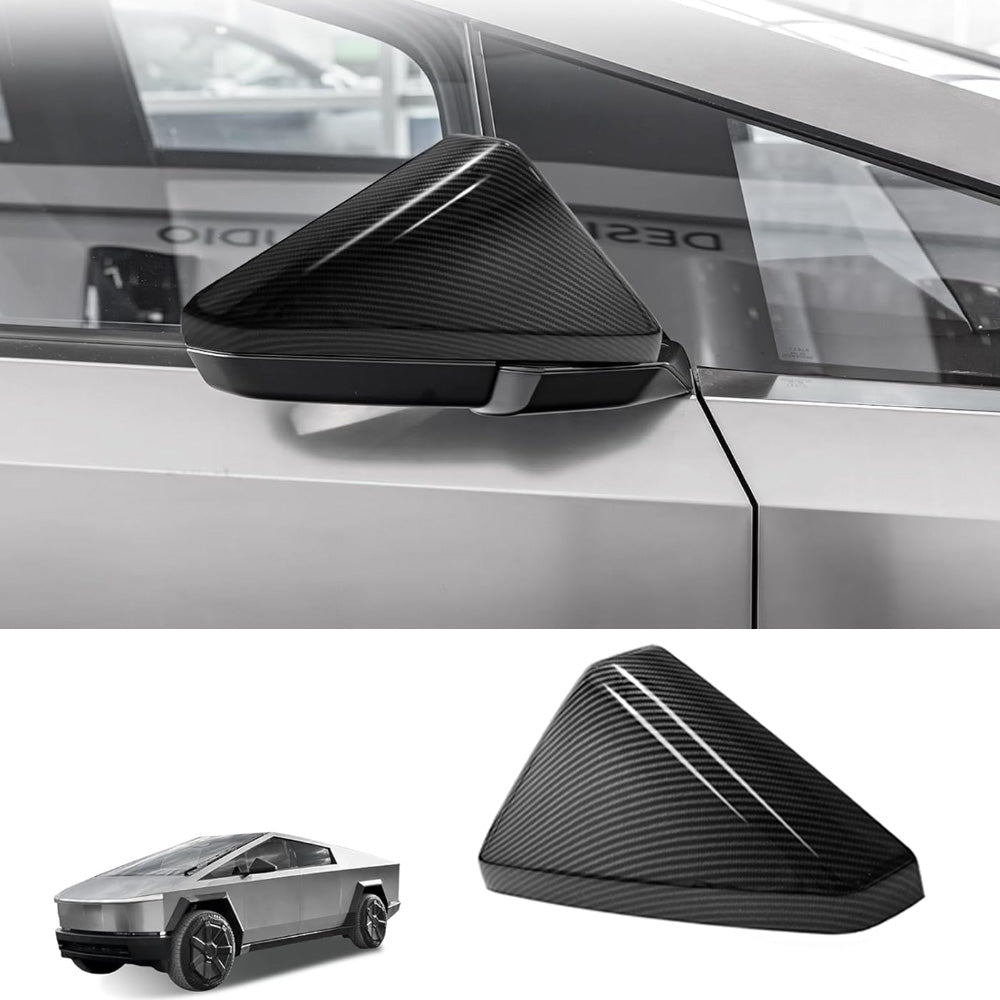 Rear View Mirror Covers (Carbon Fiber Pattern ABS) (1 Pair) for Tesla Cybertruck Glossy Carbon Fiber