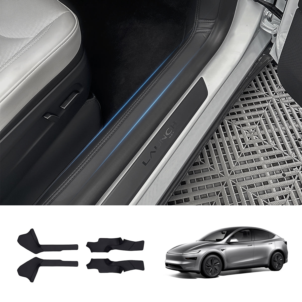 Napa Leather Door Sill Protectors 4-Piece Set – Full Coverage for Tesla Model Y Juniper 2025+