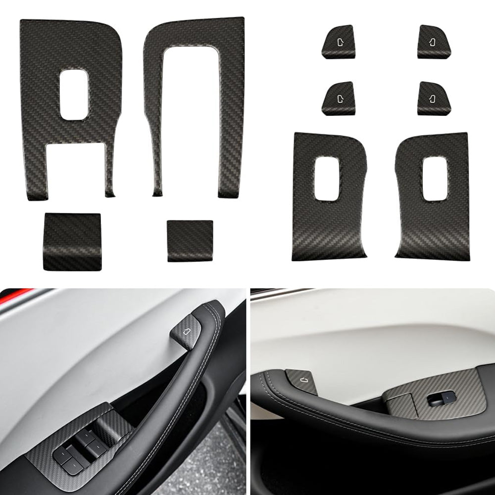 [Real Carbon Fiber] Window Lift Button Trim Switch Covers (10 PCS) for Tesla Model 3 Highland 2024+ Matte Carbon Fiber Left-Hand Drive