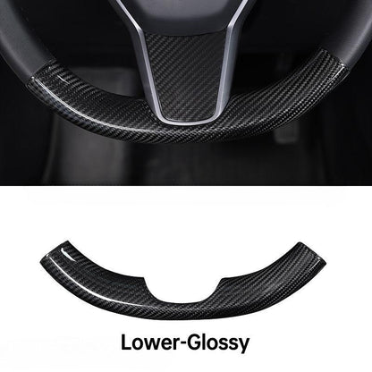 [Real Carbon Fiber] Steering Wheel Upper/Lower Cover For Tesla Model 3/Y Accessories (2017-2023) Real Glossy Carbon Fiber Lower (1 PCS)