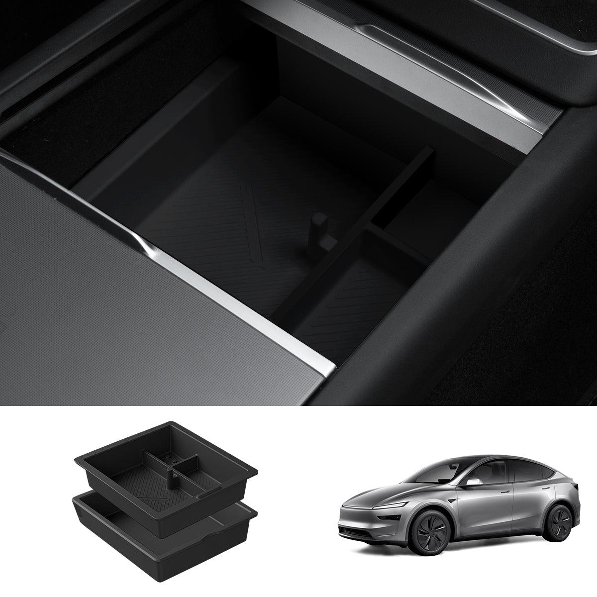 Multi-Functional Center Console Organizer for Tesla Model Y Juniper 2025+ Black
