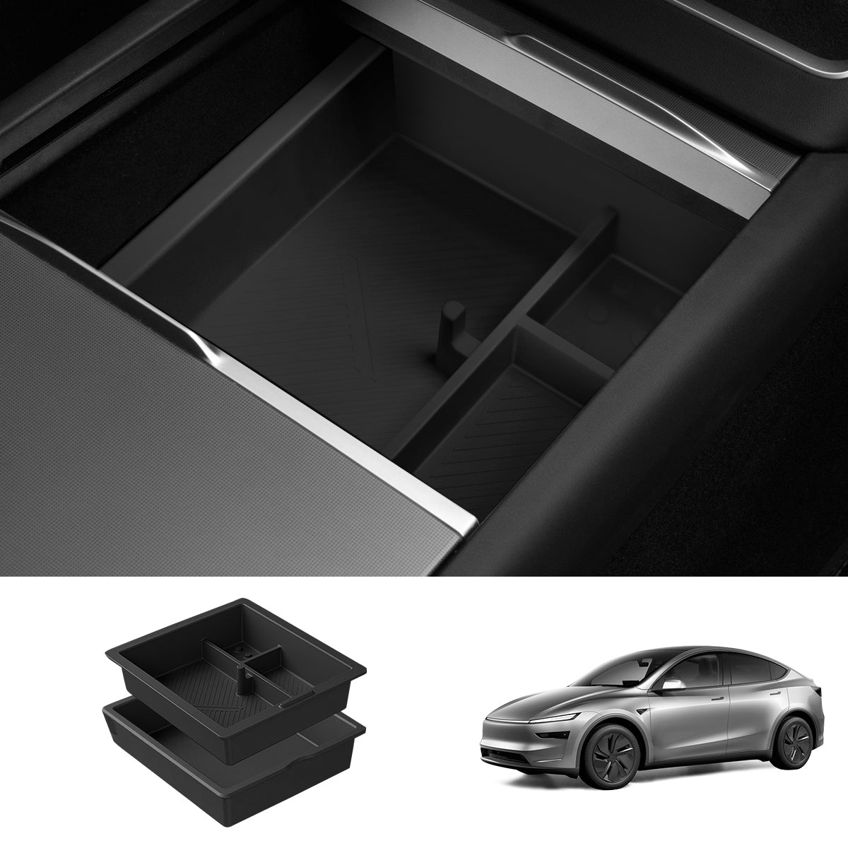 Center Console & Armrest Storage Box for Tesla Model Y Juniper 2025+ Central Control Storage Box Black