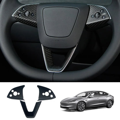 [Real Carbon Fiber] Steering Wheel Panel Covers (2PCS) for Tesla Model 3 Highland 2024+ Matte Carbon Fiber Steering Wheel Cover (3 Pcs)