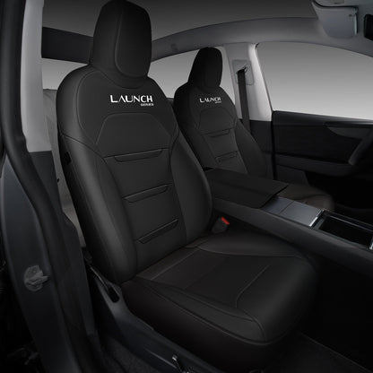 All-Inclusive Seat Cover for New Tesla Model Y Juniper 2025+ Nappa With Logo+Matte 3-Lined Insignia Black Full Set (Front & Rear Seats)