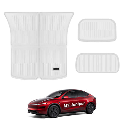 White All Weather TPE Interior Floor Mats Cargo Liners Set for Tesla Model Y Juniper 2025+ Frunk + Trunk Upper&Lower Mat (3 PCS)