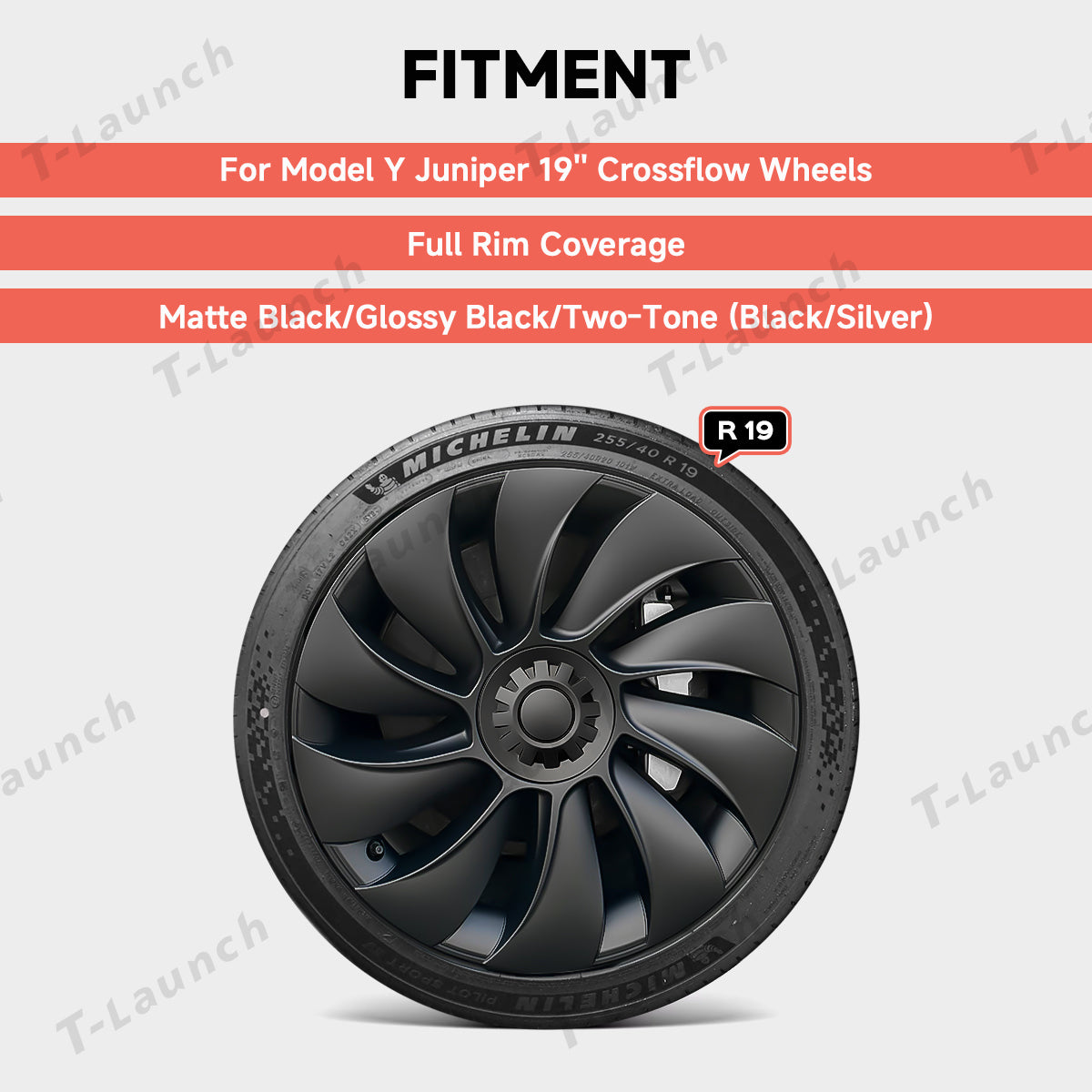 19'' Crossflow Hubcaps Wheel Covers – Spiral Spoke Style for Tesla Model Y Juniper 2025+ (Set of 4)