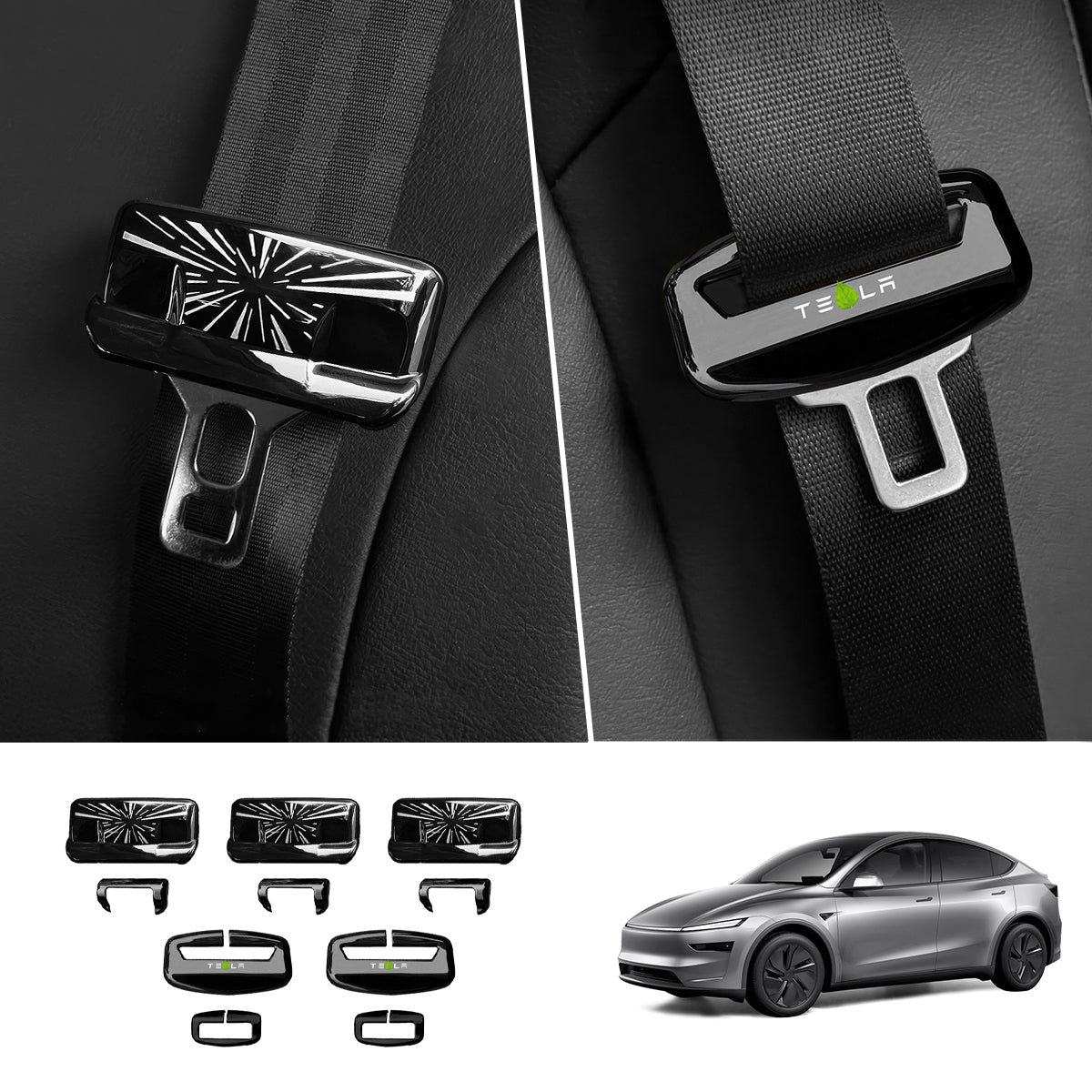 Seat Belt Buckle Cover Set for Tesla Model Y Juniper 2025+ Full Car Set (5 Pairs) Time Tunnel Style Black