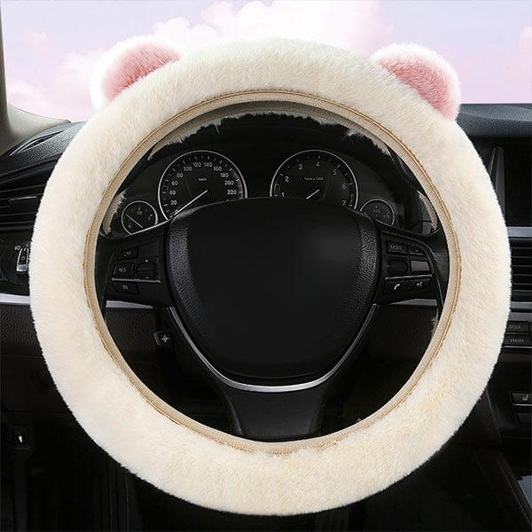 Bear-Shaped Steering Wheel Protector for Tesla Model 3/Y/S/X White