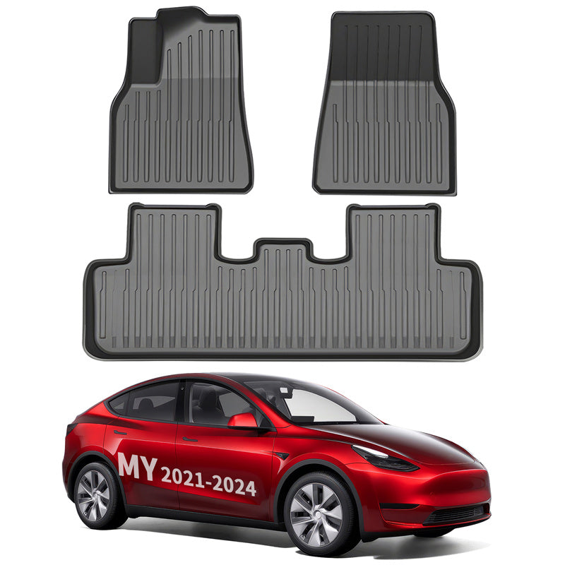 All Weather TPE Interior Floor Mats Cargo Liners Set for Tesla 2021-2024 Model Y Floor Mat (3 PCS) 5 Seats Left-Hand Drive