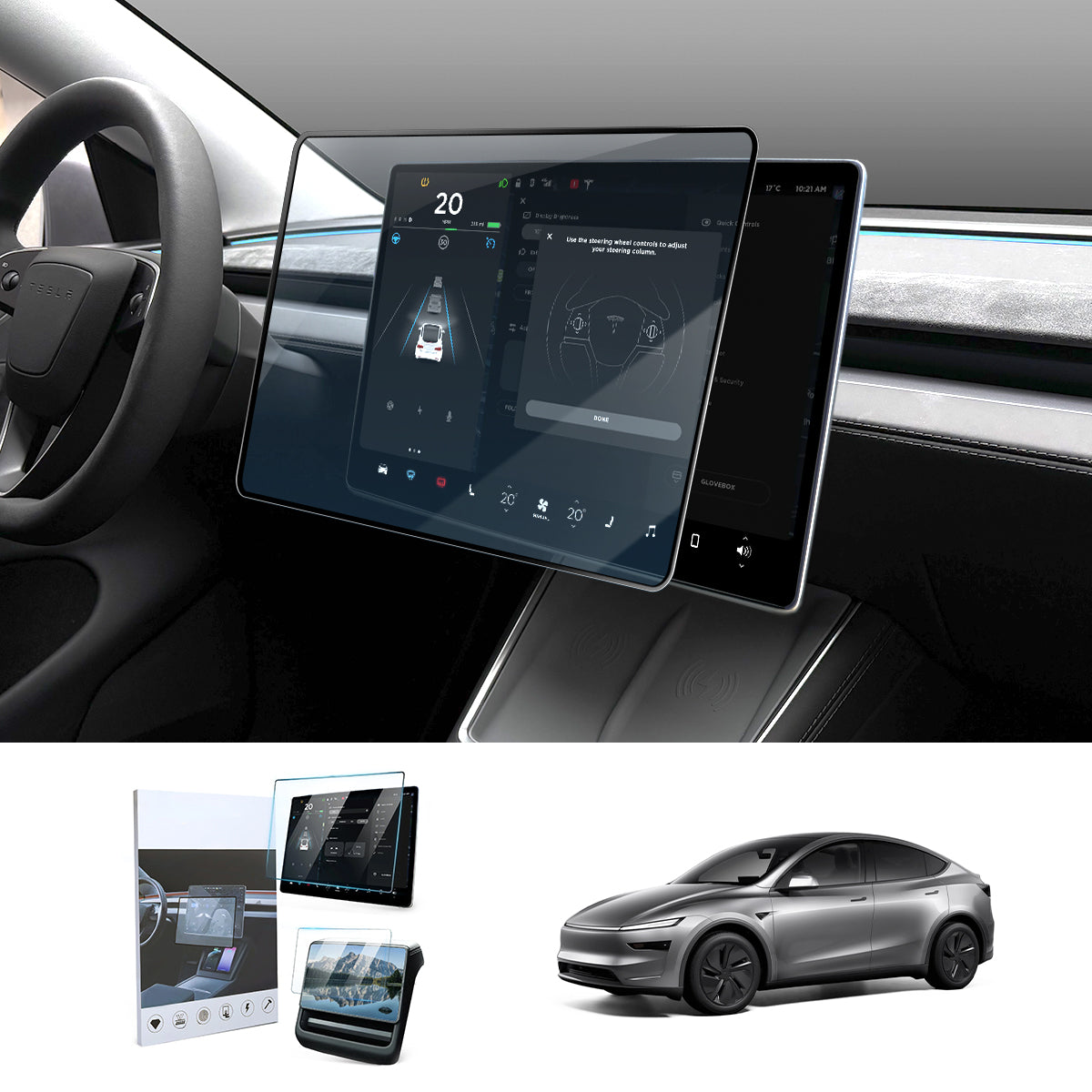 Tempered Glass(9H) Screen Protector For Tesla Model Y Juniper 2025+ Dashboard Screen & Second Row Seat Screen