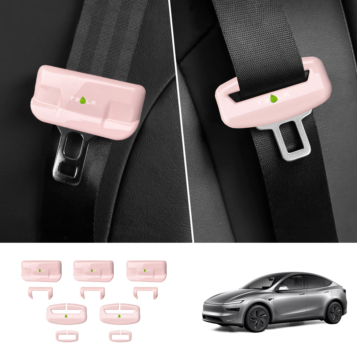 Seat Belt Buckle Cover Set for Tesla Model Y Juniper 2025+ Full Car Set (5 Pairs) Minimalist Style Pink
