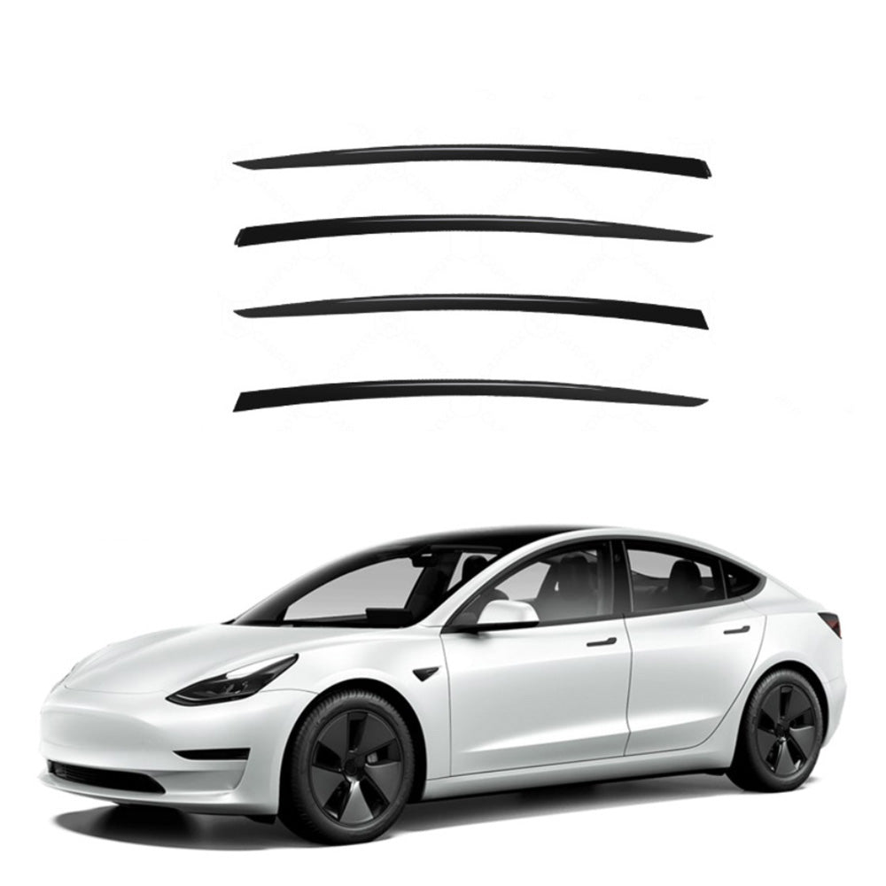 Rain Guard Side Window Deflectors (4 PCS) for Tesla Model 3/Y Model 3 (2017-2024) Short (48.4 Inch) Glossy Black