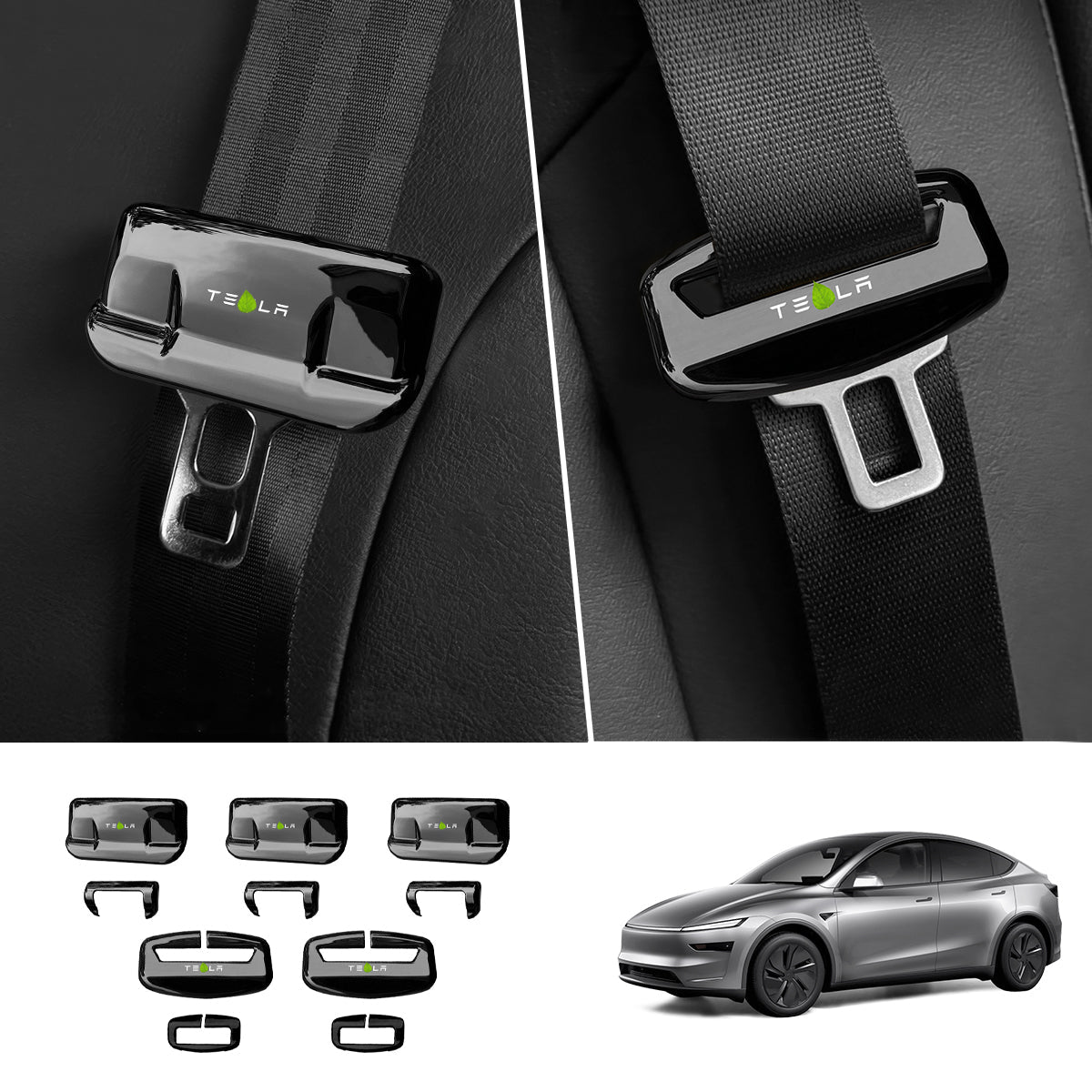 Seat Belt Buckle Cover Set for Tesla Model Y Juniper 2025+ Full Car Set (5 Pairs) Minimalist Style Black