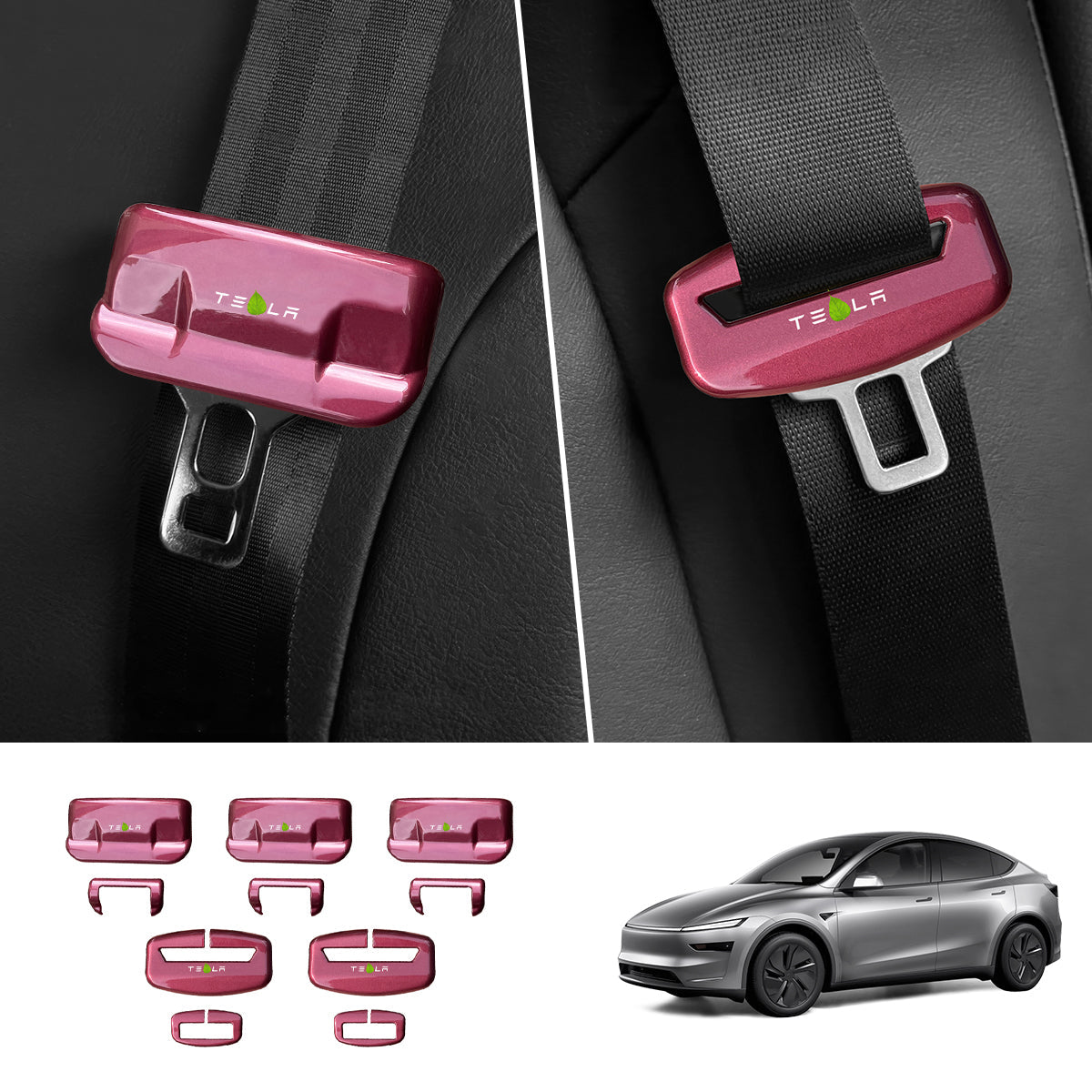 Seat Belt Buckle Cover Set for Tesla Model Y Juniper 2025+ Full Car Set (5 Pairs) Minimalist Style Red