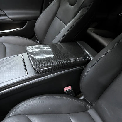 [Real Carbon Fiber] Center Console Armrest Overlay for Model X/S 2021-2024 Glossy
