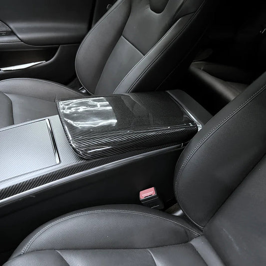 [Real Carbon Fiber] Center Console Armrest Overlay for Model X/S 2021-2024 Glossy