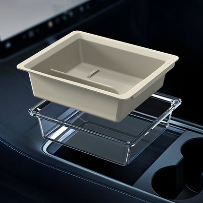 Double-layer Organizer - Sliding Center Console Tray for Tesla Model 3/Y (2021-2023) Cream Style 2