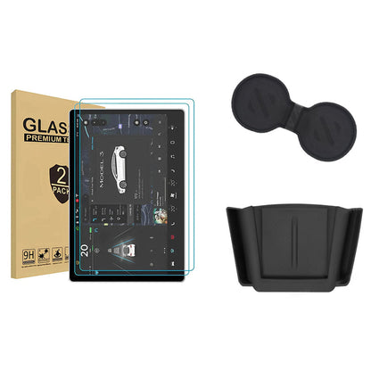 2024 Model 3 Highland Center Console Organizer Tray Designed For Armrest Storage Box Cup pad Wireless charging pad Set Dashboard &Rear Seat Screen Tempered Glass+Silicone Pad+Wireless Charging Silicone Storage Pad(3pcs)