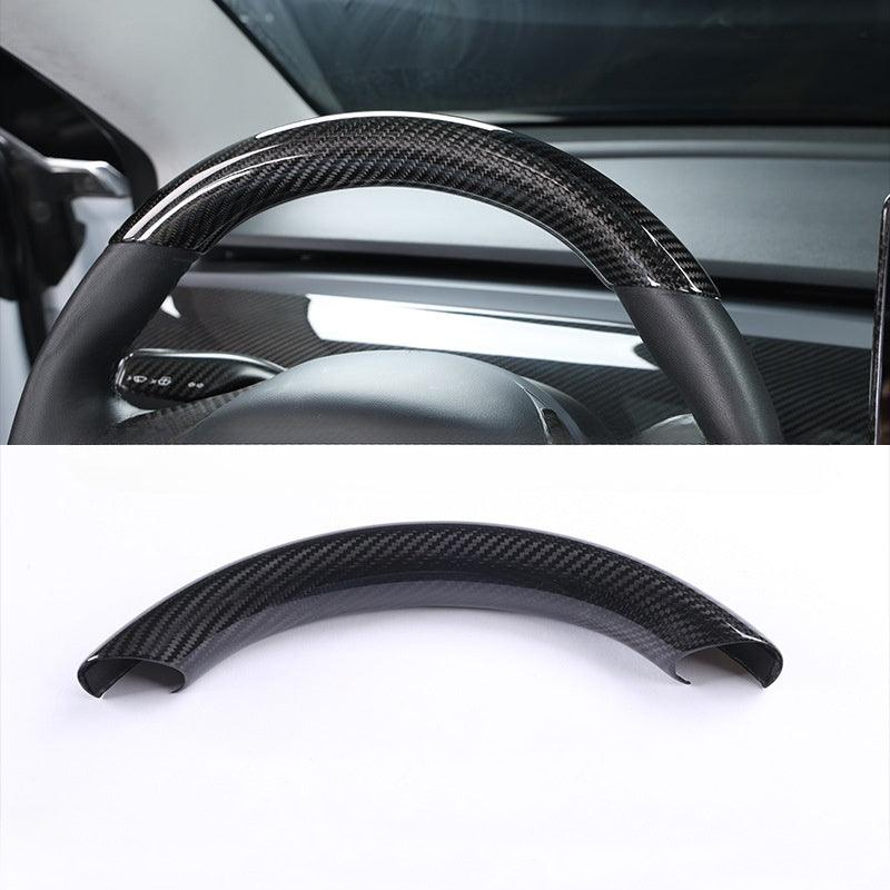[Real Carbon Fiber] Steering Wheel Upper/Lower Cover For Tesla Model 3/Y Accessories (2017-2023) Real Glossy Carbon Fiber Upper (1 PCS)