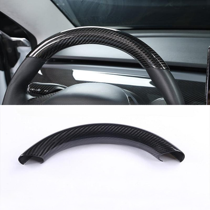 [Real Carbon Fiber] Steering Wheel Upper/Lower Cover For Tesla Model 3/Y Accessories (2017-2023) Real Glossy Carbon Fiber Upper (1 PCS)